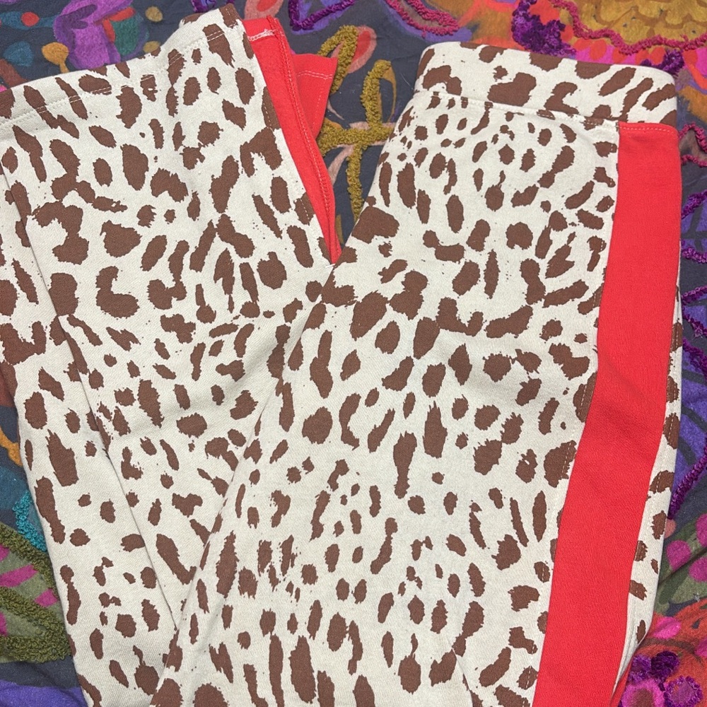Leopard Print Pants with Red Stripe